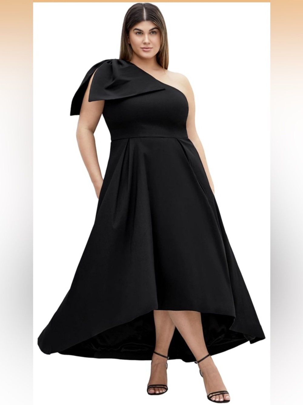 City Chic Black One-Shoulder A-Line Dress with Bow Detail